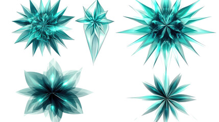 Poster - Set of Ethereal Teal and Turquoise Abstract Blooming Shapes Generative AI