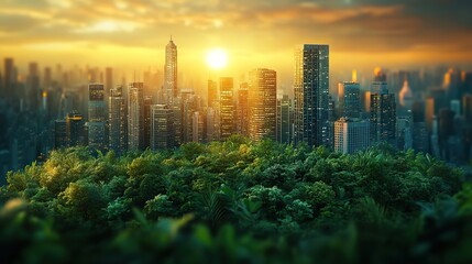 Poster - earth with urban buildings and greenery symbolizing urban sustainability and harmony between nature and cities.illustration