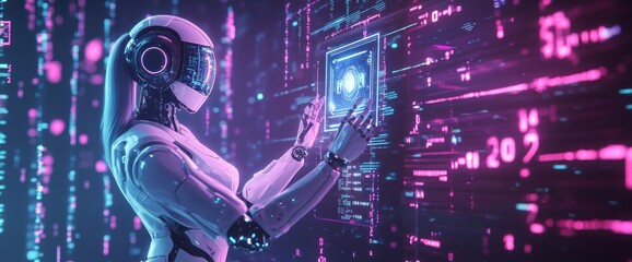 Poster - Female Robot Interacting with a Digital Interface