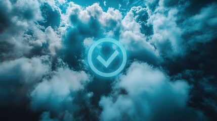 Poster - image with fact check text on cloudy sky background symbolizing the concept of truth validation.illustration