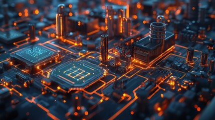 Fototapete - industrial iot smart factory concept featuring factory building industry 4 0 focusing on connectivity automation and dat exchange in manufacturing technologies.stock image