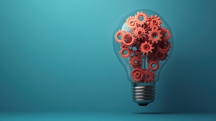 Poster - innovative productivity concept featuring light bulb intertwined with gears symbolizing smart solutions and efficient thinking.image