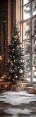 Poster - A beautiful New Year tree with balls and gift boxes. : Generative AI