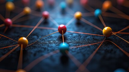 Poster - interconnected nodes with colored points representing network management and connectivity