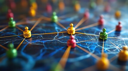 Poster - interconnected nodes with colored points representing network management and connectivity.illustration