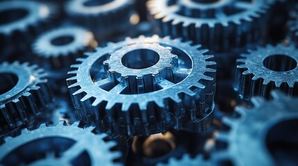 Fototapete - interlocking gears with blue hues representing the concept of c programming language symbolizing the intricate and precise nature of coding and software development.image