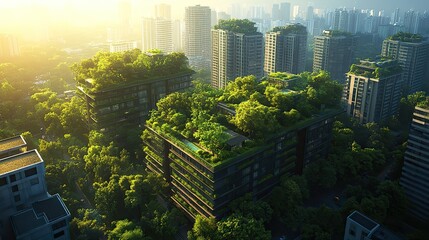 Poster - lush green city showcasing sustainable and eco friendly urban planning trees and soil blend seamlessly highlighting the harmony between nature and city life.illustration