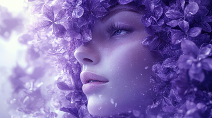 Wall Mural - Beautiful young woman with purple flowers on her head