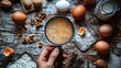 © Wiseman - magnifying glass highlighting allergy surrounded by common allergenic foods like eggs nuts fish and milk.stock image