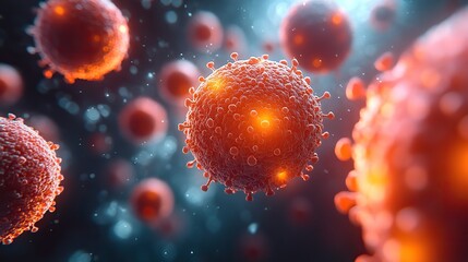 Poster - microscopic view of targeted therapy at the cellular level showing cells and molecular interactions.