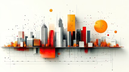 Poster - modern architectural creativity with playful design elements featuring abstract buildings and shapes complemented by ruler stylized abstractcapturing innovative design concepts.image