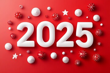Poster - happy new year celebration background with red color and white numbers on a bright background : Generative AI