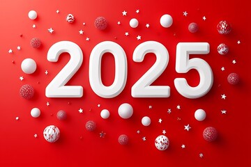 Poster - happy new year celebration background with red color and white numbers on a bright background : Generative AI