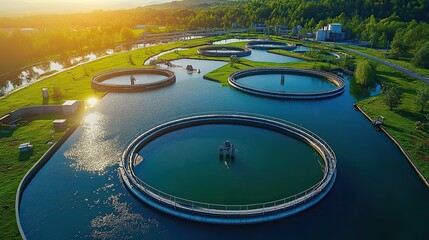 Poster - modern industrial wastewater treatment plant with advanced purification systems ensuring water is clean and safe for reuse.stock image