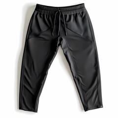 Wall Mural - A pair of black running pants for men with mesh panels for breathability, slim fit, displayed on a crisp white background, highlighting the athletic and modern look