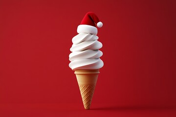 Aufkleber - A whimsical Christmas-themed ice cream cone shaped like a Christmas tree.  : Generative AI