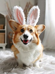 Sticker - A dog wearing bunny ears. AI.