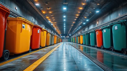 Poster - modern waste management station utilizing dat analytics to enhance garbage collection efficiency smart technology optimizes routes and improves recycling rates.illustration