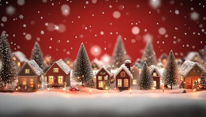 Poster - Christmas village diorama with little houses and Christmas trees : Generative AI