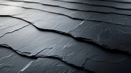 Fototapete - Close-up view of dark slate tiles showcasing their unique texture and layering. These tiles are often used in modern architecture and interior design for aesthetic appeal.