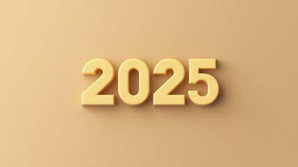 Poster - The artwork features bold, stylized yellow numbers indicating 2025 against a minimalist brown background, ideal for use in creative projects or promotional materials