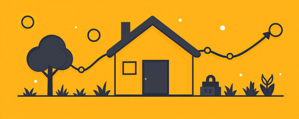 Poster - A house with a lock on the door and a tree in the background.