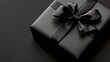 © The Little Hut - Black gift box with a black ribbon on a black background : Generative AI