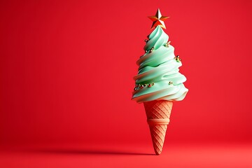 Aufkleber - A whimsical Christmas-themed ice cream cone shaped like a Christmas tree.  : Generative AI