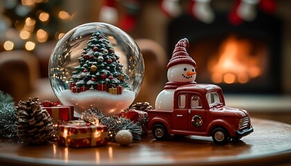 Poster - Christmas decorations,With a crystal ball in the center. : Generative AI