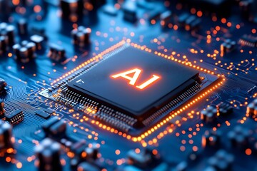 Aufkleber - a close-up of a high-tech microchip labeled 
