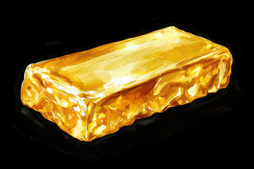 A shiny gold bar resting on a black surface, showcasing its smooth texture and luxurious appearance.