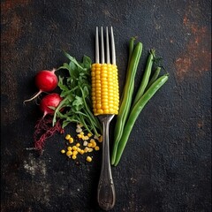 Wall Mural - Veggies on fork top view