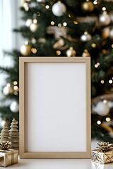Poster - wooden frame mockup of blank framed table sign on a table : Generative AI