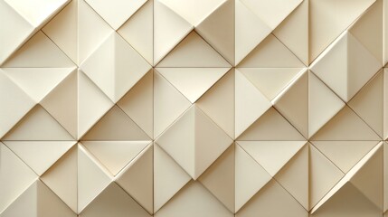 Fototapete - A visually striking wall design showcases an arrangement of 3D triangular patterns in a soft beige tone, perfect for contemporary interior decor.
