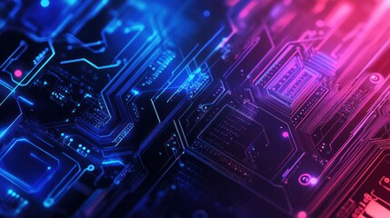 Poster - Circuit Board with Glowing Neon Lights