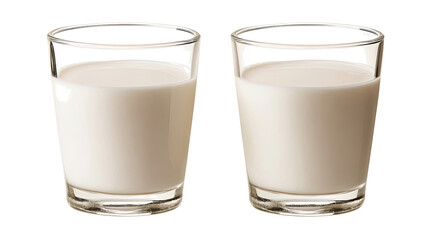 Poster - two clear glasses filled with fresh milk on transparent background generative ai