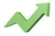 © Theeraphat - 3d Green arrow growing up icon. Minimal Cartoon Success Green arrow up soaring finances icon isolated on purple background. Finance business economics progress concept. 3d render.