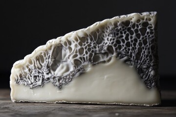 Poster - Close-up of a Wedge of Creamy Brie Cheese with a Black Mold Rhind