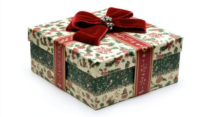 Wall Mural - Festively Wrapped Gift Box with Red Bow