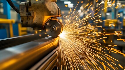 Wall Mural - Electric wheel grinding on steel structure in factory. 