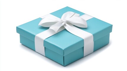 Wall Mural - Elegant Blue Gift Box with White Ribbon and Bow