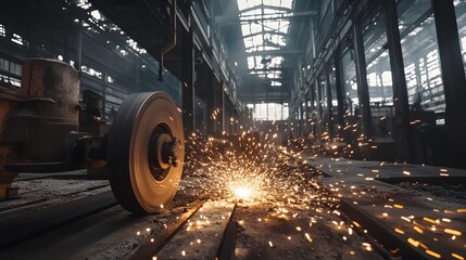 Wall Mural - Electric wheel grinding on steel structure in factory. 