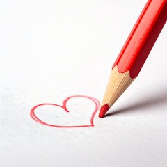 Wall Mural - Red pencil drawing line in heart shape on white background, Valentine Day concept