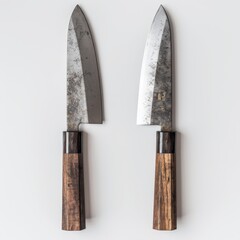 two traditional japanese kitchen knives with wooden handles