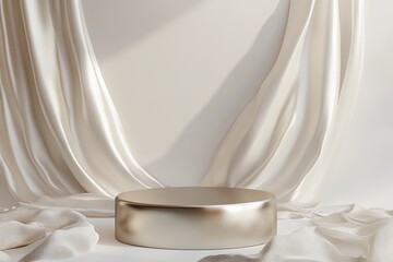 Canvas Print - A Gold Platform with Flowing White Fabric Drapes