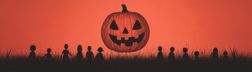 Canvas Print - Halloween Pumpkin and Silhouettes.