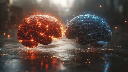 Poster - psychological intelligence intertwined with artificial intelligence learning showcasing human brain 