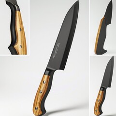 A Black-Bladed Knife with a Unique Wood Handle