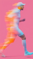 Poster - Dynamic Athlete in Motion Against Vibrant Backdrop - Sports Magazine Cover Concept