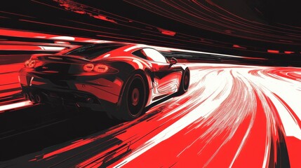 Dynamic Red Sports Car in Motion Illustration